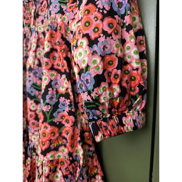 NWT Banjanan Black Monarch Macaw Mini Floral Fall 100% Cotton Dress Pink XS - Picture 4 of 8
